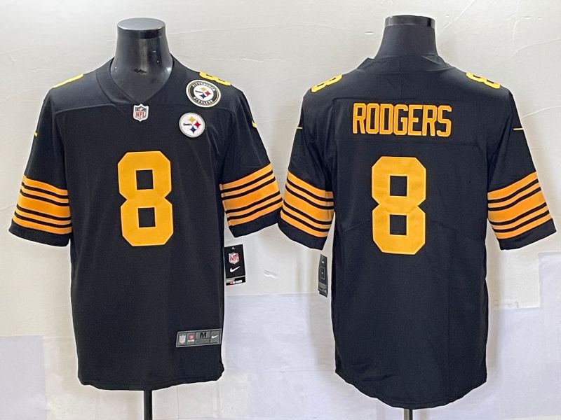 Men 2025 Pittsburgh Steelers 8 Rodgers Black yellow Nike Limited NFL Jersey style 2